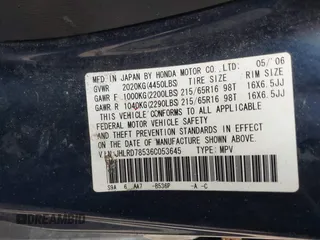 2006 Honda CR-V LX with VIN JHLRD78536C053645, listed as a IAAI auction lot 41855277 with 253,783 mi miles and . Bid and sale history available at carsss.com. Image 9.