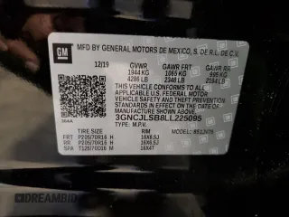 2020 Chevrolet Trax LT with VIN 3GNCJLSB8LL225095, listed as a Copart auction lot 55037785 with 38,443 mi miles and Salvage Title. Bid and sale history available at DreamBid. Image 12.