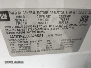 2016 GMC Sierra 1500 SLT with VIN 3GTU2NEC3GG256361, listed as a IAAI auction lot 42126412 with 137,096 mi miles and . Bid and sale history available at DreamBid. Image 9.