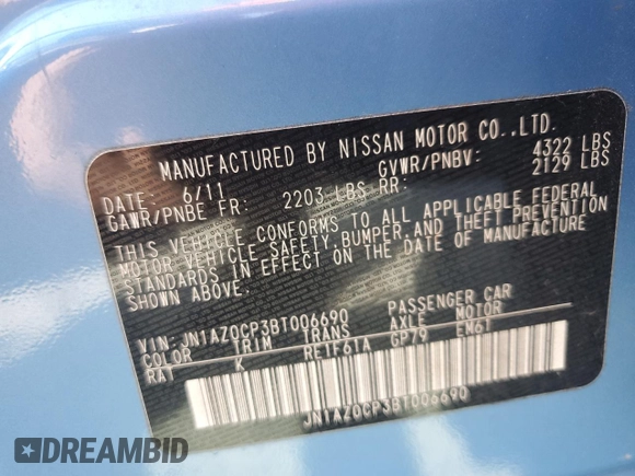 2011 Nissan LEAF SL-e with VIN JN1AZ0CP3BT006690, listed as a Copart auction lot 54450355 with 0 mi miles and Salvage Title. Bid and sale history available at carsss.com. Image 13.