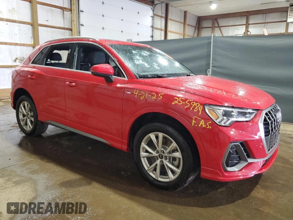 2025 Audi Q3 S line Premium z VIN WA1DECF30S1016132, wystawiony jako Copart lot #55785515 z przebiegiem Nie podano mil oraz Czysty tytuł • Clean title. Historia ofert i sprzedaży dostępna na DreamBid. Obrazek 4.