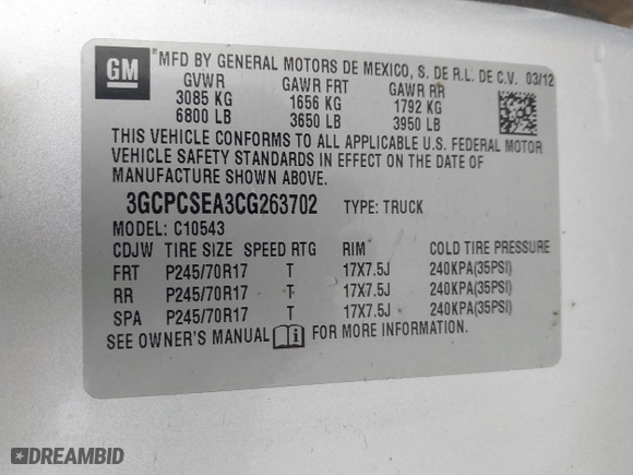 2012 Chevrolet Silverado 1500 LT with VIN 3GCPCSEA3CG263702, listed as a IAAI auction lot 41337363 with 192,759 mi miles. Bid and sale history available at carsss.com. Image 9.