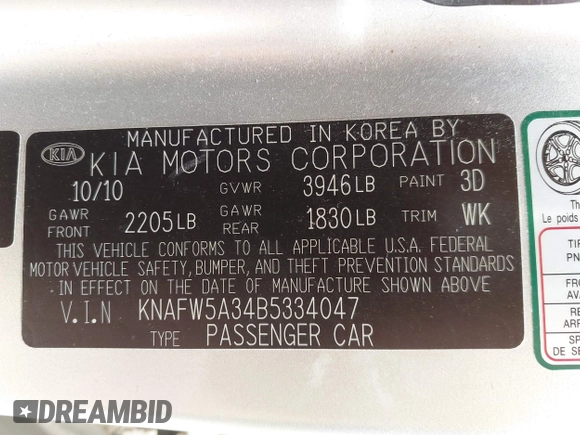 2011 Kia Forte SX с VIN KNAFW5A34B5334047, выставлен на аукционе IAAI как лот 42522792 с пробегом 103 000 миль миль и . История ставок и продаж доступна на DreamBid. Изображение 9.