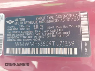 2009 MINI Cooper Hardtop with VIN WMWMF33509TU71339, listed as a IAAI auction lot 41777908 with 155,698 mi miles. Bid and sale history available at carsss.com. Image 9.