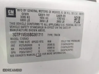 2011 GMC Sierra 1500 SLE with VIN 3GTP1VE05BG361711, listed as a IAAI auction lot 41927412 with 105,095 mi miles. Bid and sale history available at carsss.com. Image 9.