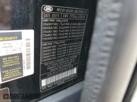 2015 Land Rover Range Rover Sport HSE with VIN SALWG2VF8FA623876, listed as a Copart auction lot 54315865 with 76,304 mi miles and Clean Title. Bid and sale history available at DreamBid. Image 13.