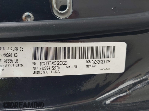 2013 Dodge Dart Limited with VIN 1C3CDFCAXDD233623, listed as a IAAI auction lot 42351947 with 142,410 mi miles and . Bid and sale history available at DreamBid. Image 9.