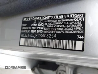 2002 Mercedes-Benz E 320 with VIN WDBJH65JX2B408254, listed as a IAAI auction lot 42131380 with 173,786 mi miles and . Bid and sale history available at DreamBid. Image 9.