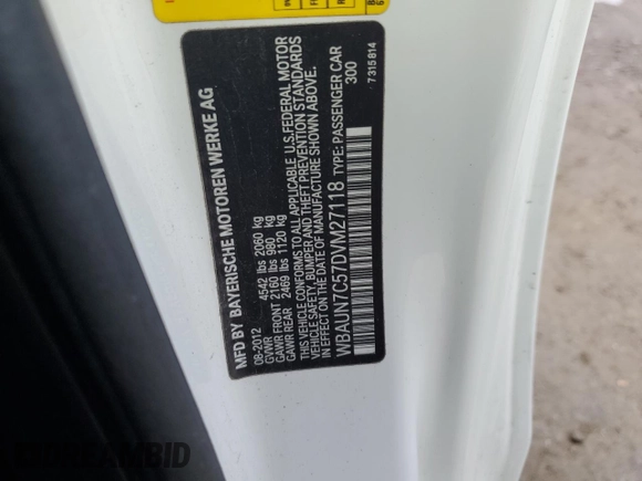 2013 BMW 1 Series 135i with VIN WBAUN7C57DVM27118, listed as a Copart auction lot 86964304 with 57,182 mi miles and Salvage Title. Bid and sale history available at carsss.com. Image 12.
