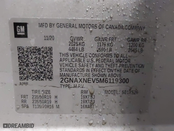 2021 Chevrolet Equinox Premier with VIN 2GNAXNEV5M6119300, listed as a IAAI auction lot 41464166 with 76,462 mi miles. Bid and sale history available at carsss.com. Image 9.