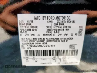 2018 Ford Explorer XLT z VIN 1FM5K7D88JGB07875, wystawiony jako Copart lot #56754745 z przebiegiem 85 422 mil mil oraz Szkoda całkowita • Salvage title. Historia ofert i sprzedaży dostępna na DreamBid. Obrazek 13.