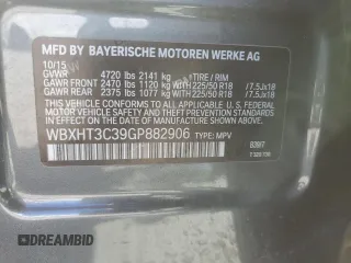 2016 BMW X1 xDrive28i with VIN WBXHT3C39GP882906, listed as a Copart auction lot 52409705 with 57,019 mi miles and Salvage Title. Bid and sale history available at carsss.com. Image 14.