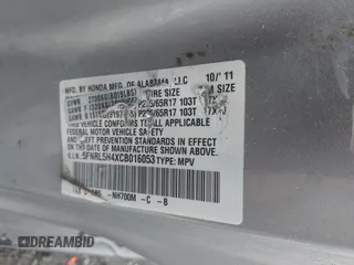 2012 Honda Odyssey EX с VIN 5FNRL5H4XCB016053, выставлен на аукционе IAAI как лот 42385722 с пробегом 216 212 миль миль и . История ставок и продаж доступна на DreamBid. Изображение 9.