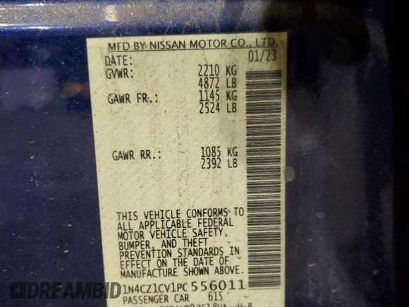 2023 Nissan LEAF SV Plus with VIN 1N4CZ1CV1PC556011, listed as a Copart auction lot 43419485 with 15,173 mi miles and Salvage Title. Bid and sale history available at DreamBid. Image 15.