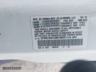 2013 Honda Odyssey EX-L with VIN 5FNRL5H61DB010029, listed as a IAAI auction lot 42011772 with 220,000 mi miles. Bid and sale history available at carsss.com. Image 9.