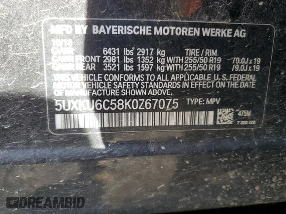 2019 BMW X6 xDrive50i with VIN 5UXKU6C58K0Z67075, listed as a Copart auction lot 75614684 with 65,094 mi miles and Clean Title. Bid and sale history available at carsss.com. Image 14.