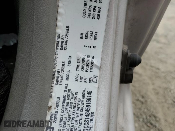 2005 Chevrolet Colorado Z85 z VIN 1GCCS148458160145, wystawiony jako Copart lot #53097895 z przebiegiem 126 856 mil mil oraz Czysty tytuł • Clean title. Historia ofert i sprzedaży dostępna na DreamBid. Obrazek 12.