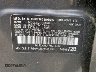 2024 Mitsubishi Mirage ES with VIN ML32AUHJ4RH013782, listed as a Copart auction lot 58069015 with 7,366 mi miles and Salvage title. Bid and sale history available at DreamBid. Image 13.