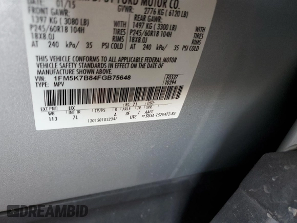 2015 Ford Explorer with VIN 1FM5K7B84FGB75648, listed as a Copart auction lot 61863815 with 226,957 mi miles and Salvage title. Bid and sale history available at DreamBid. Image 13.