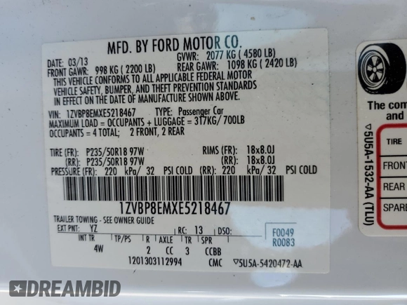 2014 Ford Mustang V6 z VIN 1ZVBP8EMXE5218467, wystawiony jako Copart lot #43163375 z przebiegiem 47 820 mil mil oraz Nie do naprawy • Non repairable. Historia ofert i sprzedaży dostępna na DreamBid. Obrazek 14.