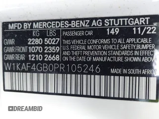 2023 Mercedes-Benz C 300 with VIN W1KAF4GB0PR105246, listed as a IAAI auction lot 41911499 with 33,613 mi miles and . Bid and sale history available at DreamBid. Image 9.