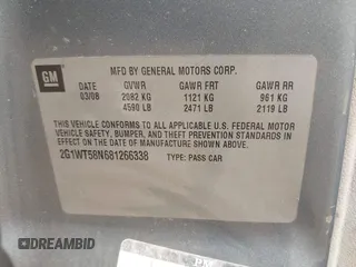 2008 Chevrolet Impala LT with VIN 2G1WT58N681266338, listed as a IAAI auction lot 42029301 with Not Provided miles and . Bid and sale history available at DreamBid. Image 9.