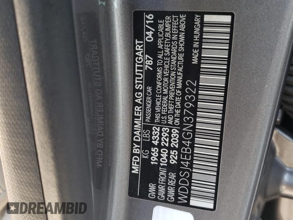2016 Mercedes-Benz CLA 250 with VIN WDDSJ4EB4GN379322, listed as a Copart auction lot 66300223 with 93,634 mi miles and . Bid and sale history available at DreamBid. Image 13.