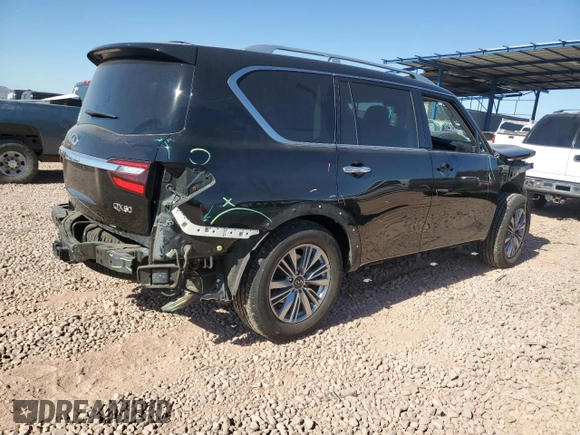 2020 Infiniti QX80 Luxe with VIN JN8AZ2NE6L9253306, listed as a Copart auction lot 43617795 with 129,691 mi miles and Salvage Title. Bid and sale history available at DreamBid. Image 3.