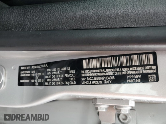 2018 Jeep Renegade Latitude with VIN ZACCJBBB9JPH04066, listed as a Copart auction lot 54271945 with 153,372 mi miles and Salvage Title. Bid and sale history available at carsss.com. Image 14.