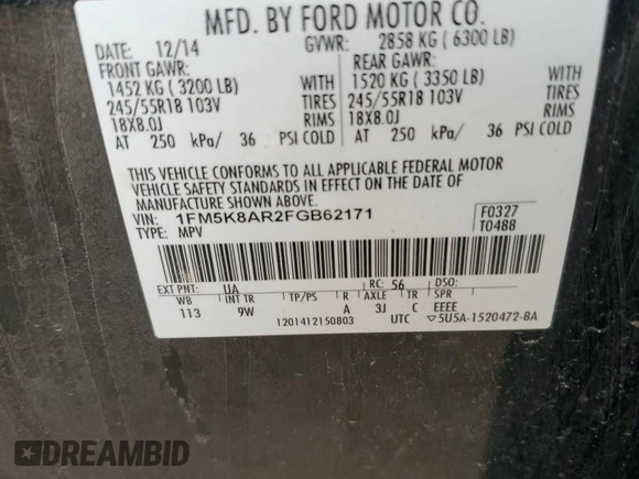 2015 Ford Utility Police Interceptor with VIN 1FM5K8AR2FGB62171, listed as a Copart auction lot 68661844 with 149,473 mi miles and Salvage Title. Bid and sale history available at carsss.com. Image 13.