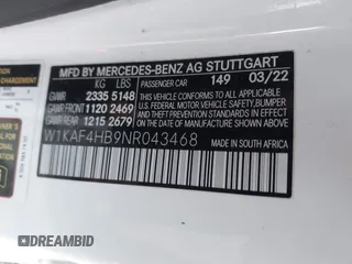 2022 Mercedes-Benz C 300 с VIN W1KAF4HB9NR043468, выставлен на аукционе IAAI как лот 41699101 с пробегом 73 248 миль миль и . История ставок и продаж доступна на DreamBid. Изображение 9.