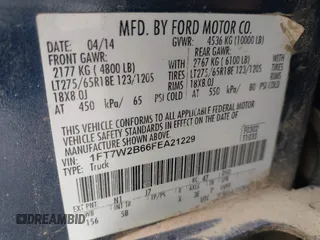 2015 Ford F-250 Lariat with VIN 1FT7W2B66FEA21229, listed as a IAAI auction lot 42390007 with Not provided miles and . Bid and sale history available at DreamBid. Image 9.