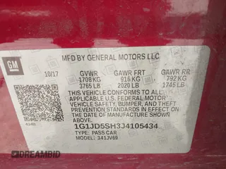 2018 Chevrolet Sonic LT with VIN 1G1JD5SH3J4105434, listed as a IAAI auction lot 41992626 with 79,843 mi miles and . Bid and sale history available at DreamBid. Image 9.
