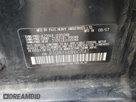 2008 Subaru Impreza Wagon (Natl) i with VIN JF1GH61648H807041, listed as a Copart auction lot 84697894 with 94,818 mi miles and Salvage Title. Bid and sale history available at carsss.com. Image 12.