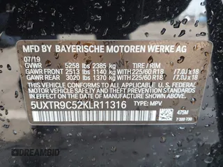 2019 BMW X3 xDrive30i with VIN 5UXTR9C52KLR11316, listed as a IAAI auction lot 42002750 with 58,127 mi miles and . Bid and sale history available at DreamBid. Image 9.