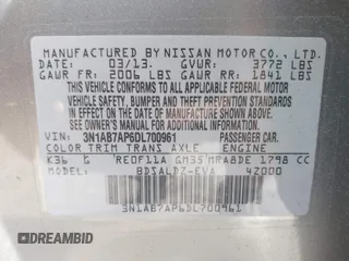 2013 Nissan Sentra S with VIN 3N1AB7AP6DL700961, listed as a IAAI auction lot 42154853 with 177,529 mi miles and . Bid and sale history available at DreamBid. Image 9.