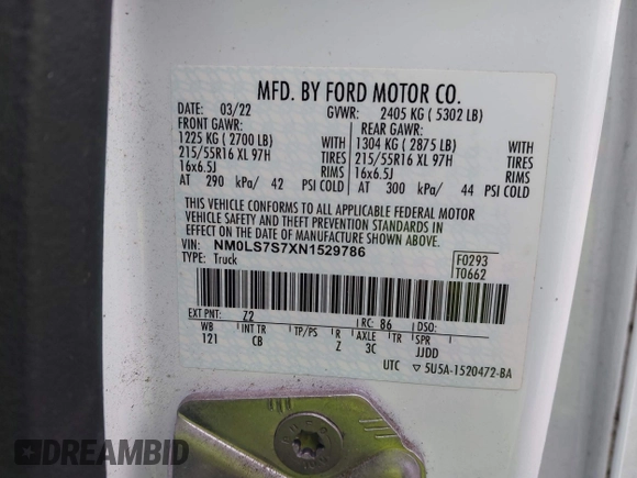 2022 Ford Transit Connect XL с VIN NM0LS7S7XN1529786, выставлен на аукционе IAAI как лот 41541617 с пробегом 102 019 миль миль и . История ставок и продаж доступна на DreamBid. Изображение 9.