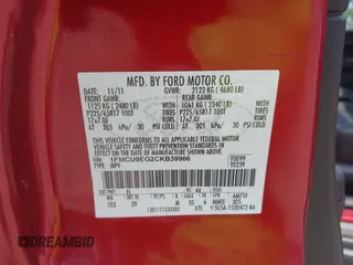 2012 Ford Escape Limited with VIN 1FMCU9EG2CKB39966, listed as a IAAI auction lot 42232793 with 55,412 mi miles and . Bid and sale history available at DreamBid. Image 9.
