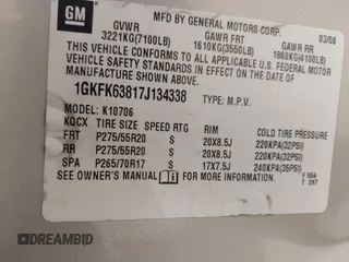 2007 GMC Yukon Denali z VIN 1GKFK63817J134338, wystawiony jako IAAI lot #41970388 z przebiegiem 206 259 mil mil oraz . Historia ofert i sprzedaży dostępna na DreamBid. Obrazek 9.