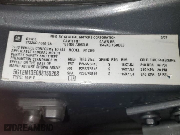 2008 Hummer H3 Luxury с VIN 5GTEN13E088155268, выставлен на аукционе Copart как лот 51757075 с пробегом 154 161 миль миль и Списание • Salvage title. История ставок и продаж доступна на DreamBid. Изображение 13.