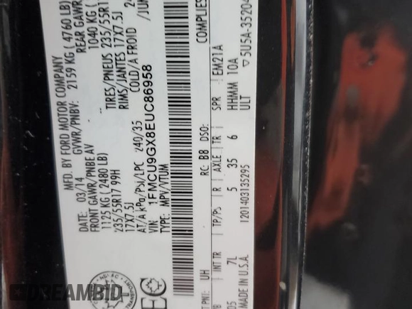 2014 Ford Escape SE with VIN 1FMCU9GX8EUC86958, listed as a Copart auction lot 42552605 with 258,691 mi miles and Salvage Title. Bid and sale history available at carsss.com. Image 14.