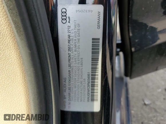2015 Audi A6 Premium Plus with VIN WAUGFAFC5FN034951, listed as a Copart auction lot 58916435 with 121,560 mi miles and Clean title. Bid and sale history available at DreamBid. Image 12.