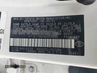 2022 Toyota Camry SE with VIN 4T1G11AK4NU056889, listed as a Copart auction lot 49347665 with 43,110 mi miles and Salvage Title. Bid and sale history available at carsss.com. Image 14.