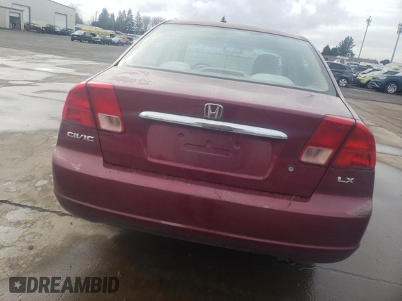 2002 Honda Civic LX with VIN 2HGES15502H558280, listed as a Copart auction lot 43611285 with 164,284 mi miles and Salvage Title. Bid and sale history available at DreamBid. Image 6.