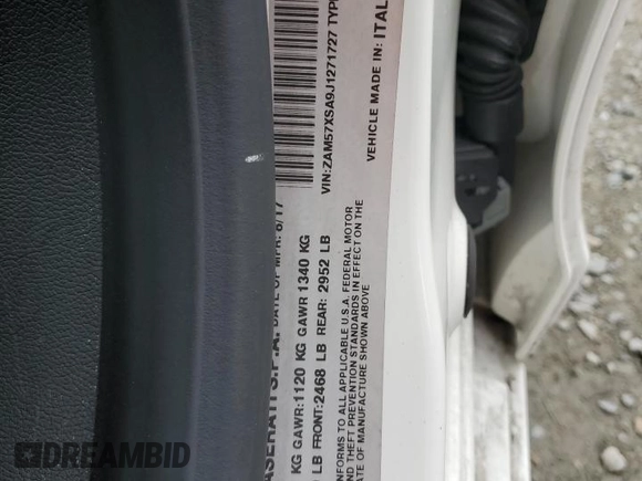 2018 Maserati Ghibli z VIN ZAM57XSA9J1271727, wystawiony jako Copart lot #52155305 z przebiegiem 62 081 mil mil oraz Szkoda całkowita • Salvage title. Historia ofert i sprzedaży dostępna na DreamBid. Obrazek 12.