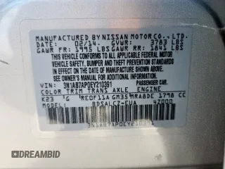 2014 Nissan Sentra SV with VIN 3N1AB7AP0EY210391, listed as a Copart auction lot 62337005 with 182,380 mi miles and Salvage title. Bid and sale history available at DreamBid. Image 13.