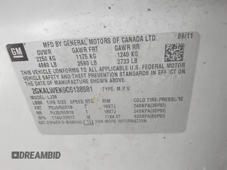 2012 GMC Terrain SLT-2 with VIN 2GKALWEK9C6138581, listed as a IAAI auction lot 42091343 with 172,607 mi miles. Bid and sale history available at carsss.com. Image 9.
