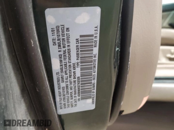 2002 Subaru Legacy Outback L.L. Bean with VIN 4S3BH806X27632535, listed as a Copart auction lot 85776294 with 298,022 mi miles and Salvage title. Bid and sale history available at DreamBid. Image 13.