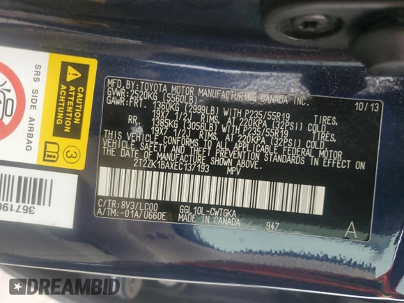 2014 Lexus RX 350 z VIN 2T2ZK1BAXEC137193, wystawiony jako Copart lot #44504925 z przebiegiem 139 942 mil mil oraz Szkoda całkowita • Salvage title. Historia ofert i sprzedaży dostępna na DreamBid. Obrazek 13.