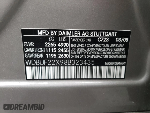 2008 Mercedes-Benz E 320 with VIN WDBUF22X98B323435, listed as a Copart auction lot 51623005 with 108,676 mi miles and Salvage Title. Bid and sale history available at DreamBid. Image 12.